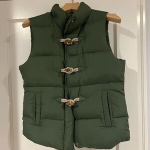 J. Crew Factory Green Puffer Vest with Toggle Closures